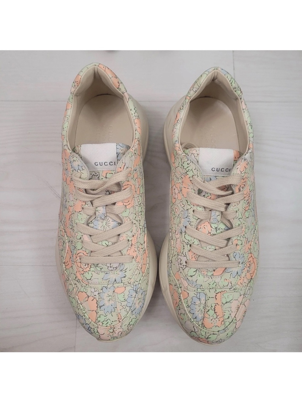 Gucci Pastel Floral Lace-Up Sneakers - Green, Peach, Light Blue
